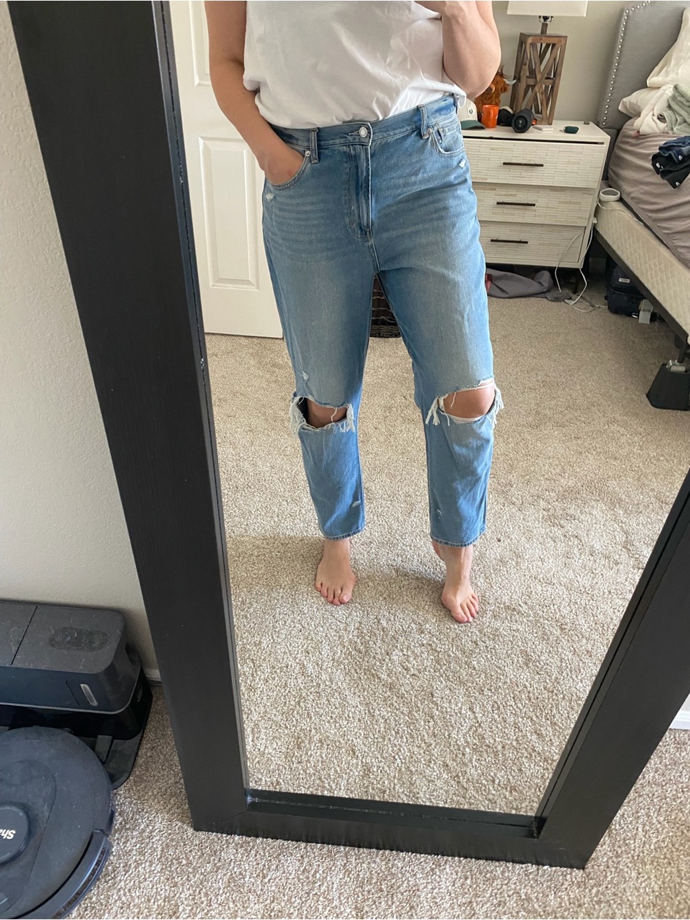 LONG TALL American Eagle Outfitters Light Blue Distressed Boyfriend Jeans LONG